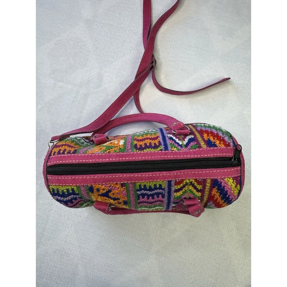 Meda Guatemala Huipil Embroidered Handbag Crossbody Purse Suede Leather Boho - Picture 8 of 14